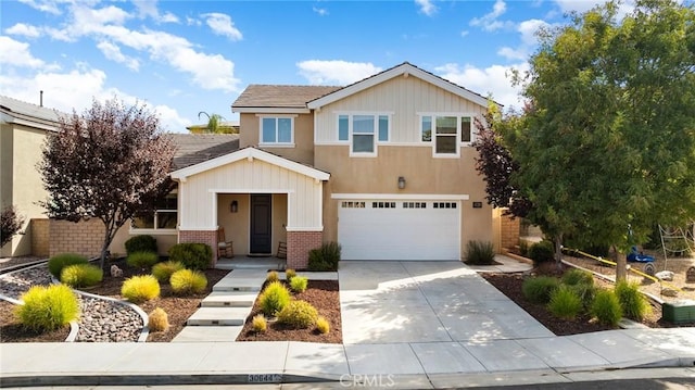 30644 Stage Coach Rd, Menifee, CA 92584 - view of front facade with an attached garage, driveway, and brick siding