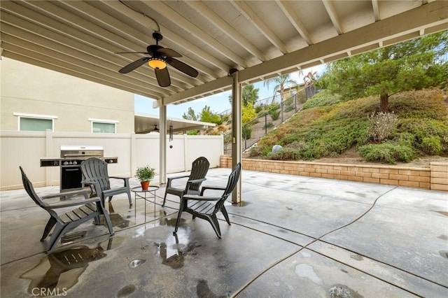 30644 Stage Coach Rd, Menifee, CA 92584 - view of patio with a ceiling fan and area for grilling