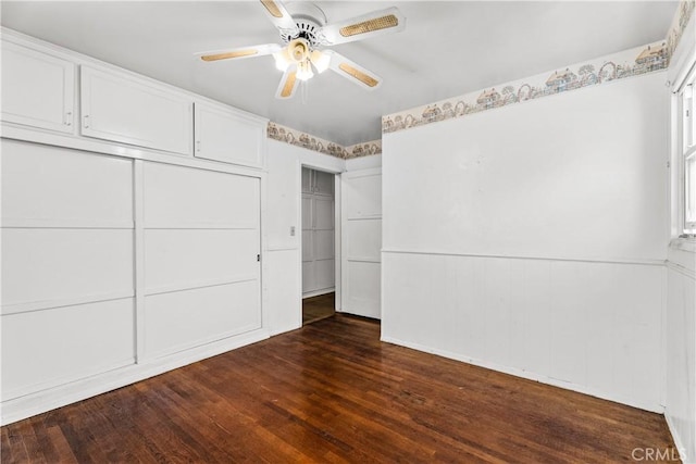 1920 Faust Ave, Long Beach, CA 90815 - unfurnished bedroom with dark wood-type flooring, a closet, and a ceiling fan