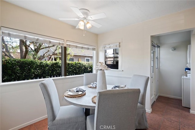 533 Roswell Ave, Long Beach, CA 90814 - dining area featuring plenty of natural light, ceiling fan, tile patterned floors, and washer / clothes dryer