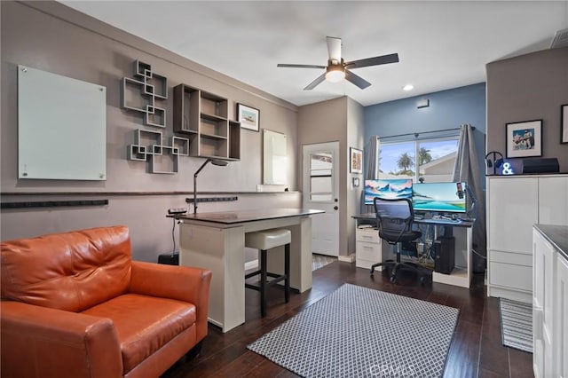 533 Roswell Ave, Long Beach, CA 90814 - home office featuring a ceiling fan, dark wood finished floors, and recessed lighting