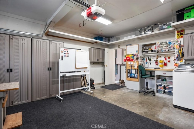 533 Roswell Ave, Long Beach, CA 90814 - garage with washer / clothes dryer, a garage door opener, and a workshop area