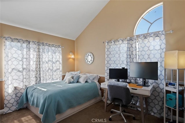 533 Roswell Ave, Long Beach, CA 90814 - bedroom featuring high vaulted ceiling, a desk, and carpet flooring