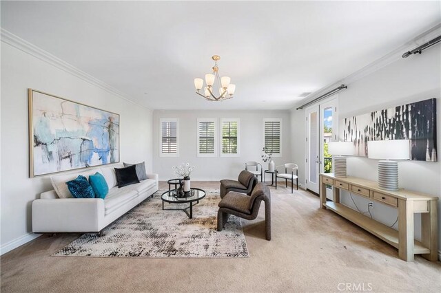 53 Interlude, Irvine, CA 92620 - carpeted living area with a chandelier and ornamental molding