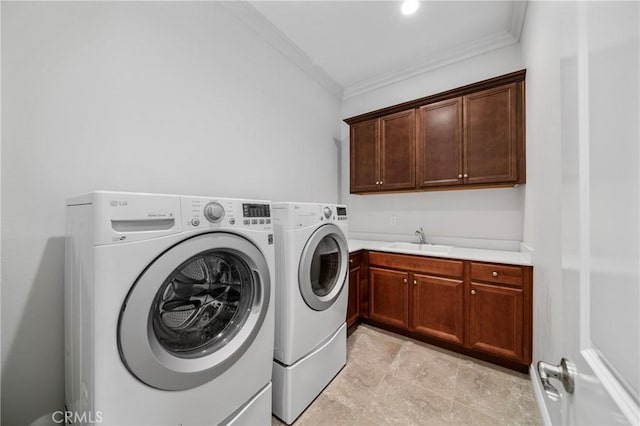53 Interlude, Irvine, CA 92620 - washroom with independent washer and dryer, cabinet space, ornamental molding, and light stone finish floors