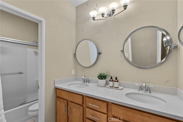 24912 Hearth Ct, Valencia, CA 91354 - full bathroom with double vanity and enclosed tub / shower combo