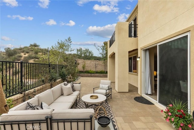 24912 Hearth Ct, Valencia, CA 91354 - patio / terrace with an outdoor living space, a fenced backyard, and a patio area