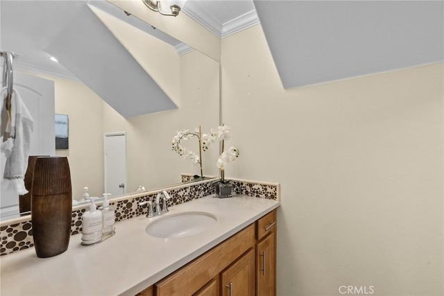 24912 Hearth Ct, Valencia, CA 91354 - bathroom featuring crown molding and vanity