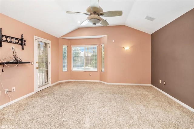 9425 Oak Hills Ave, Bakersfield, CA 93312 - spare room featuring ceiling fan, carpet, and vaulted ceiling