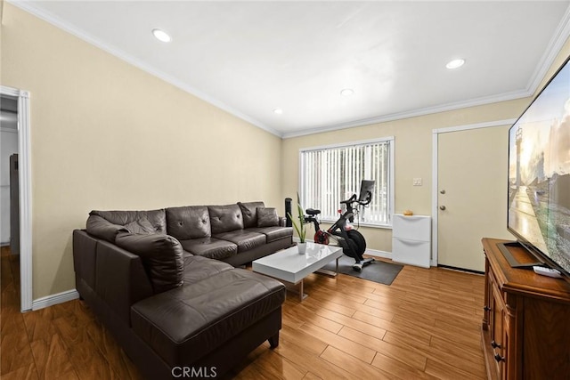 13162 Oaks Ave, Chino, CA 91710 - living room with wood finished floors, ornamental molding, and recessed lighting