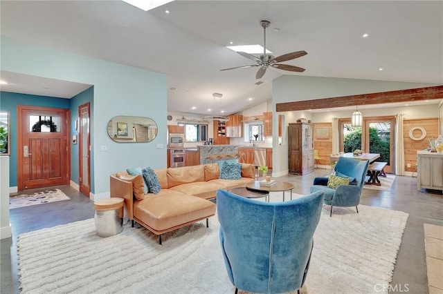 3163 Inclinado, San Clemente, CA 92673 - living room featuring lofted ceiling, plenty of natural light, recessed lighting, and a ceiling fan