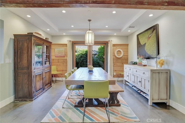 3163 Inclinado, San Clemente, CA 92673 - dining room featuring finished concrete flooring, a raised ceiling, recessed lighting, and french doors