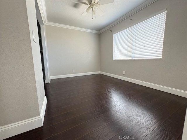 3845 Farquhar Ave Unit 212, Los Alamitos, CA 90720 - unfurnished room featuring crown molding, ceiling fan, and dark wood-style floors