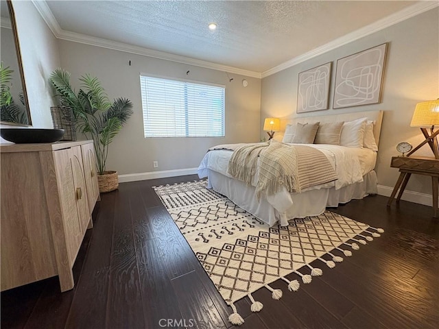3845 Farquhar Ave Unit 212, Los Alamitos, CA 90720 - bedroom featuring dark wood-style flooring, a textured ceiling, and crown molding