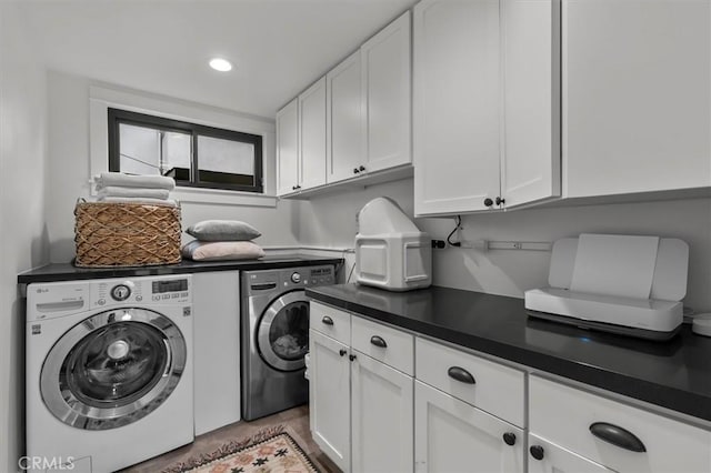 1012 10th St, Manhattan Beach, CA 90266 - laundry room featuring washer and dryer, cabinet space, and recessed lighting