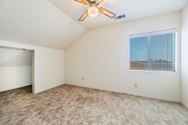 29801 Maxine Ln, Menifee, CA 92584 - additional living space featuring vaulted ceiling, carpet flooring, and a ceiling fan