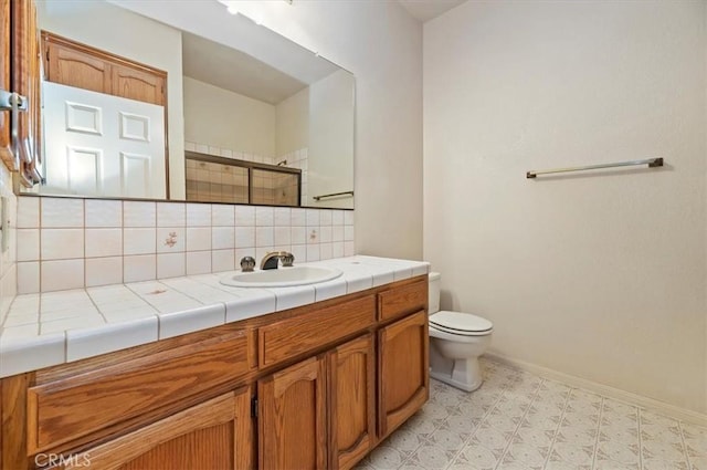 29801 Maxine Ln, Menifee, CA 92584 - full bathroom with vanity, backsplash, tile patterned floors, and a tile shower