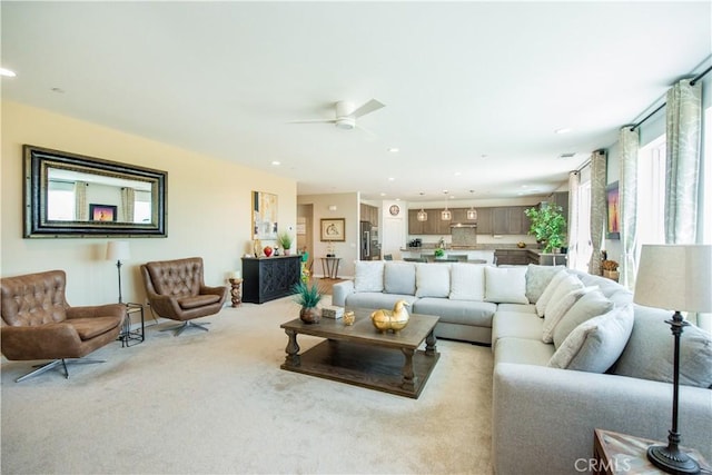 11534 Alana Ln, Beaumont, CA 92223 - living area with ceiling fan, carpet floors, and recessed lighting