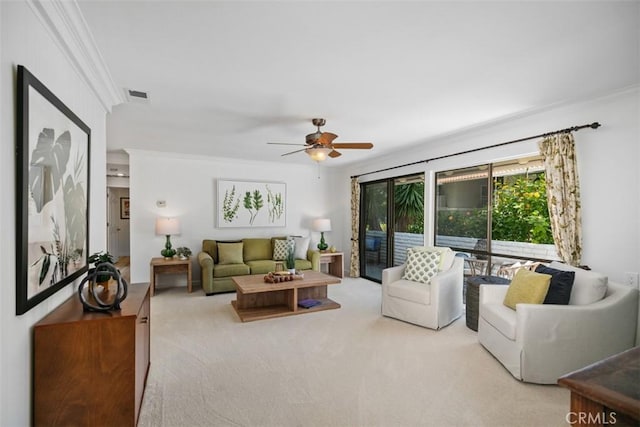 933 Avenida Majorca Unit P, Laguna Woods, CA 92637 - living area with crown molding, ceiling fan, and carpet