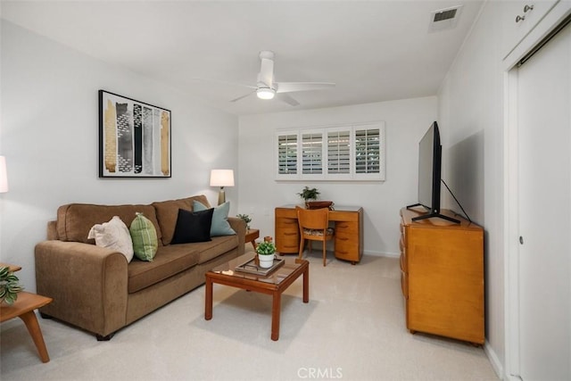 933 Avenida Majorca Unit P, Laguna Woods, CA 92637 - living room featuring light colored carpet and ceiling fan