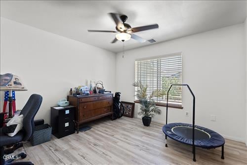 22820 Mariposa Rd, Tehachapi, CA 93561 - home office with ceiling fan and wood finished floors