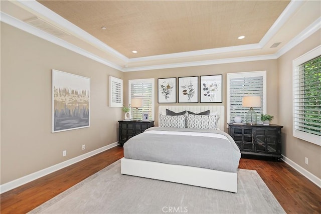 32 Tesoro, Irvine, CA 92618 - bedroom featuring a tray ceiling, wood finished floors, crown molding, and recessed lighting