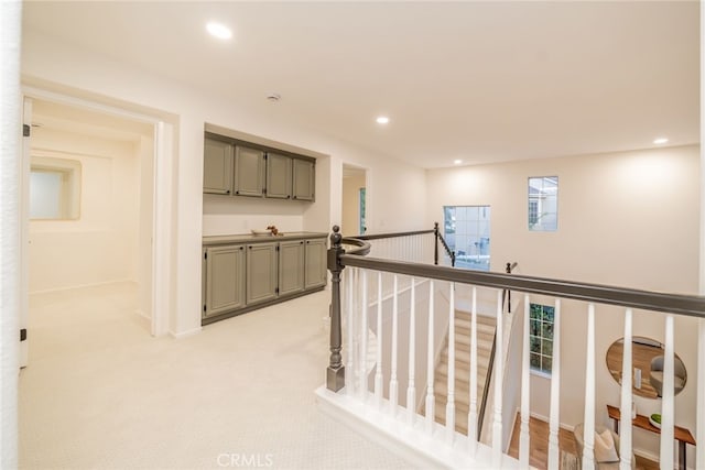 2455 Mcmackin Dr, Corona, CA 92881 - hall featuring an upstairs landing, recessed lighting, and light carpet