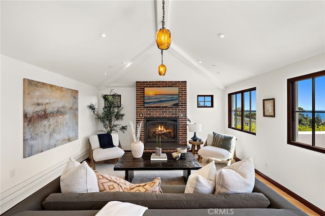 750 Manzanita Dr, Laguna Beach, CA 92651 - living area with a brick fireplace, wood finished floors, and recessed lighting