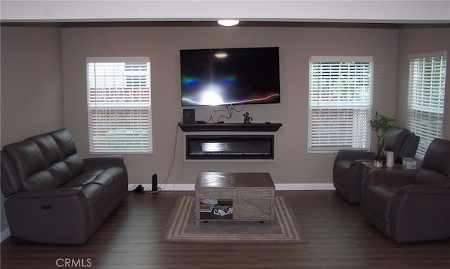 650 W 111th St, Los Angeles, CA 90044 - living room featuring baseboards and wood finished floors