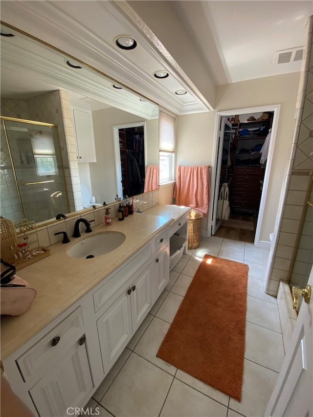 2304 Trickling Creek Dr, La Verne, CA 91750 - full bath with a walk in closet, vanity, a stall shower, and tile patterned flooring