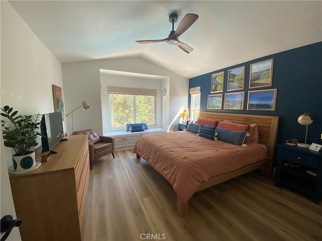 2304 Trickling Creek Dr, La Verne, CA 91750 - bedroom featuring wood finished floors, vaulted ceiling, and a ceiling fan