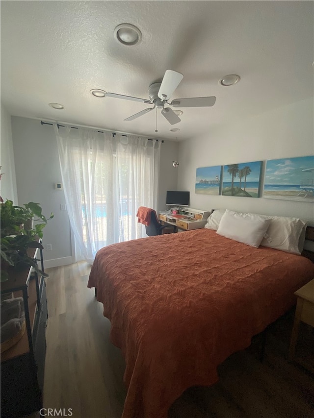 2304 Trickling Creek Dr, La Verne, CA 91750 - bedroom with access to exterior, light wood-style floors, recessed lighting, and a ceiling fan