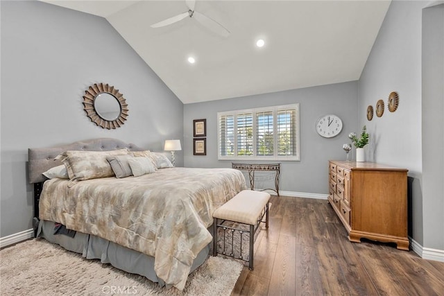 199 N Magnolia Ave Unit D, Anaheim, CA 92801 - bedroom featuring vaulted ceiling, wood finished floors, recessed lighting, and ceiling fan