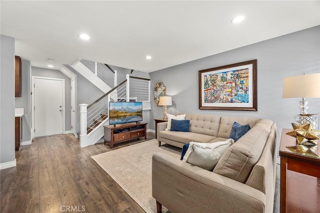 199 N Magnolia Ave Unit D, Anaheim, CA 92801 - living area featuring dark wood-type flooring, stairway, and recessed lighting