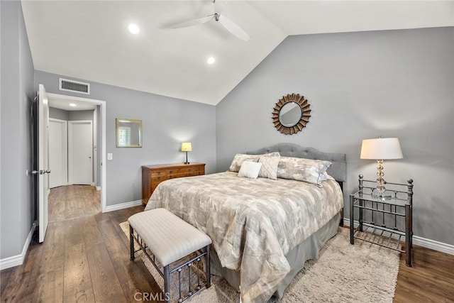 199 N Magnolia Ave Unit D, Anaheim, CA 92801 - bedroom featuring lofted ceiling, wood finished floors, recessed lighting, and ceiling fan
