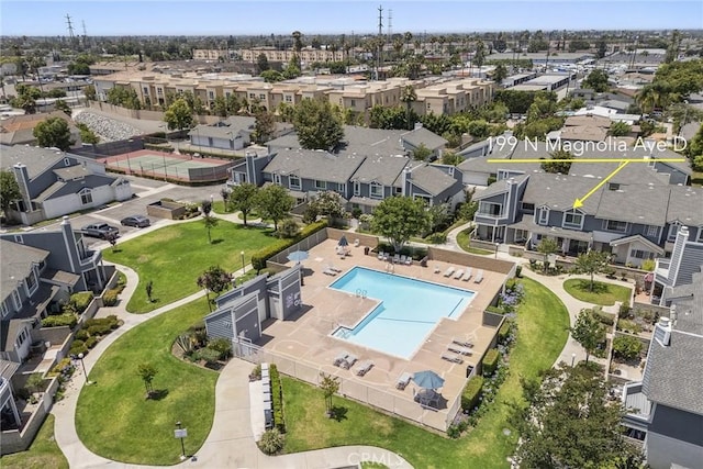 199 N Magnolia Ave Unit D, Anaheim, CA 92801 - aerial view of residential area with a pool