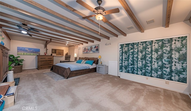 5064 N Berkeley Ave, San Bernardino, CA 92407 - bedroom featuring beam ceiling, carpet flooring, and a ceiling fan