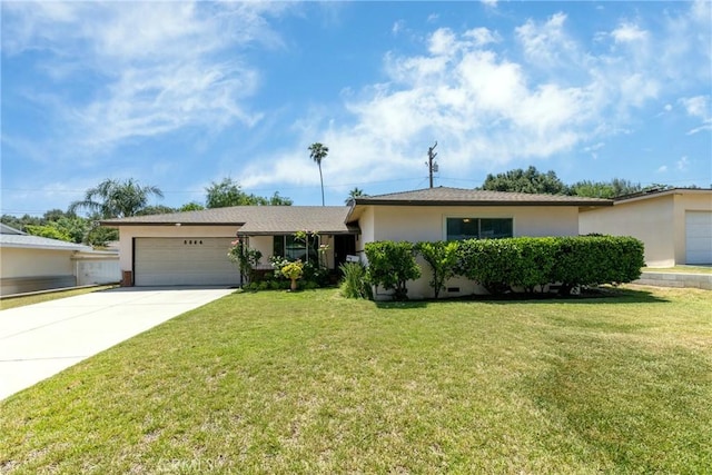 5064 N Berkeley Ave, San Bernardino, CA 92407 - single story home with a garage, concrete driveway, stucco siding, and a front lawn