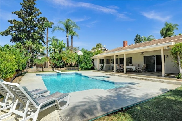 872 Deborah St, Upland, CA 91784 - swimming pool with ceiling fan and a patio area