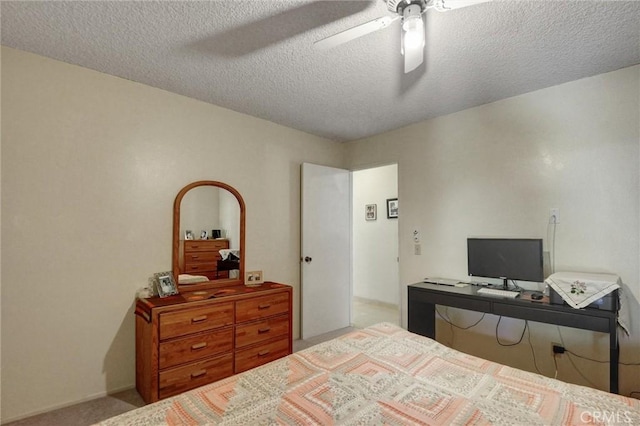 872 Deborah St, Upland, CA 91784 - bedroom featuring carpet floors, a textured ceiling, a ceiling fan, and an office area
