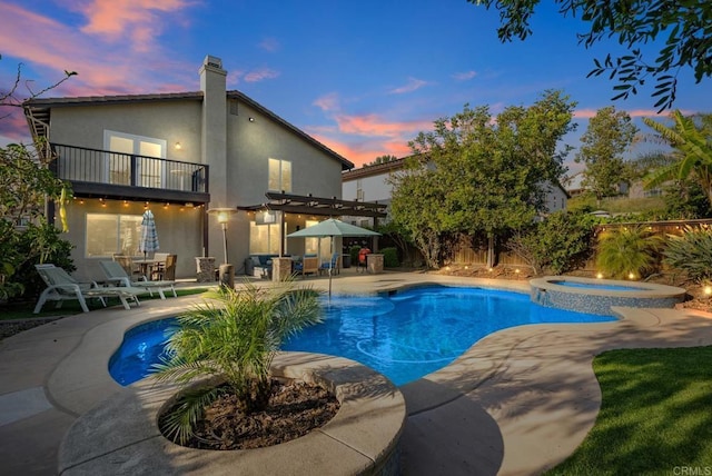 9141 Meadowrun Ct, San Diego, CA 92129 - view of pool with a patio area, a pool with connected hot tub, and a fenced backyard