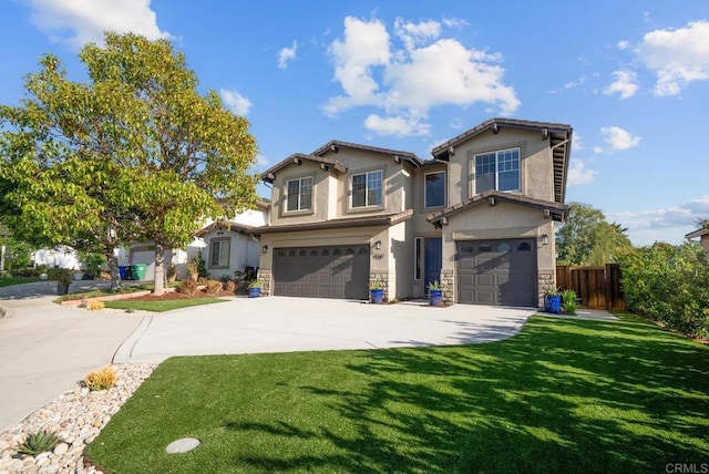 9141 Meadowrun Ct, San Diego, CA 92129 - traditional home featuring an attached garage, stucco siding, stone siding, and concrete driveway