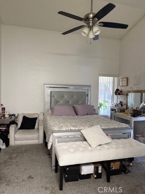 12446 Mount Baldy Dr, Victorville, CA 92392 - carpeted bedroom featuring a high ceiling and ceiling fan