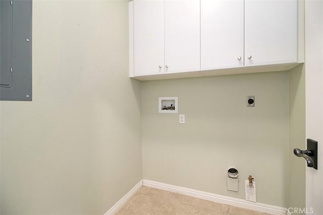 760 S Olive St, Anaheim, CA 92805 - laundry room with washer hookup, electric panel, electric dryer hookup, light tile patterned flooring, and cabinet space