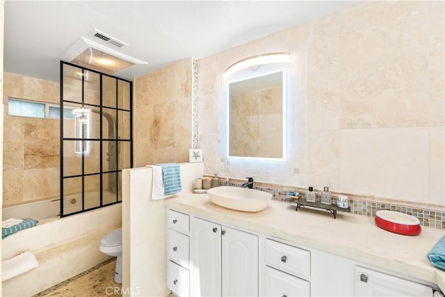 2040 Cape Cod Ct, Claremont, CA 91711 - full bath with tile walls, backsplash, vanity, and washtub / shower combination