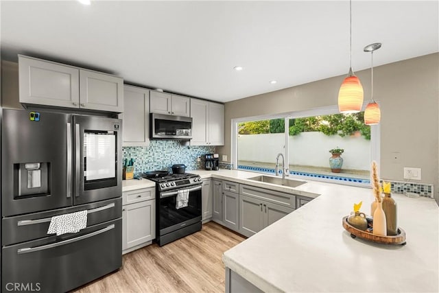 2040 Cape Cod Ct, Claremont, CA 91711 - kitchen with stainless steel appliances, gray cabinets, light countertops, tasteful backsplash, and recessed lighting