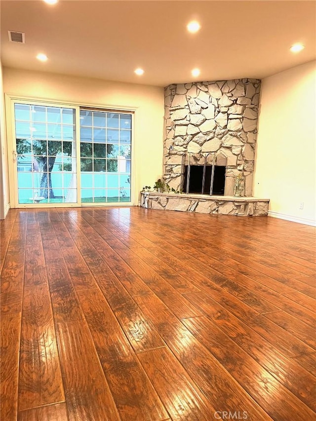8049 Le Berthon St, Sunland, CA 91040 - unfurnished living room featuring hardwood / wood-style flooring, recessed lighting, and a fireplace