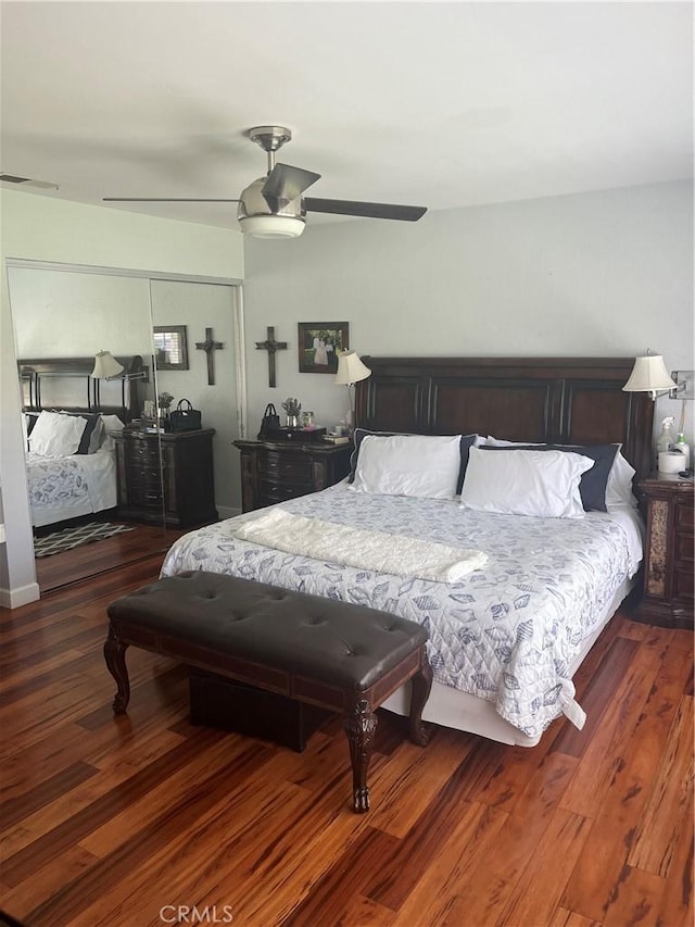 9849 Canada Way, Riverside, CA 92503 - bedroom with wood finished floors, a closet, and ceiling fan