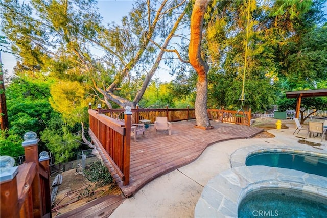 533 Via Vista Dr, Redlands, CA 92373 - deck featuring an in-ground hot tub and a patio