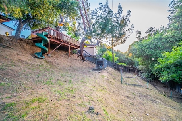 533 Via Vista Dr, Redlands, CA 92373 - view of yard with a wooden deck and stairway